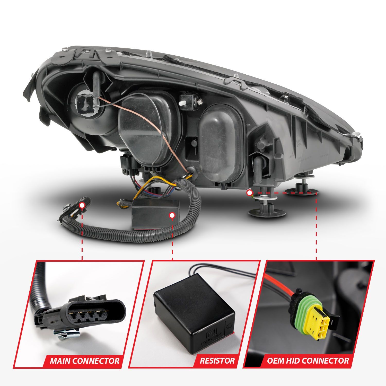 2005-2013 Chevrolet Corvette Anzo Projector Plank Style W/Switchback+Sequential LED Headlight Black Amber