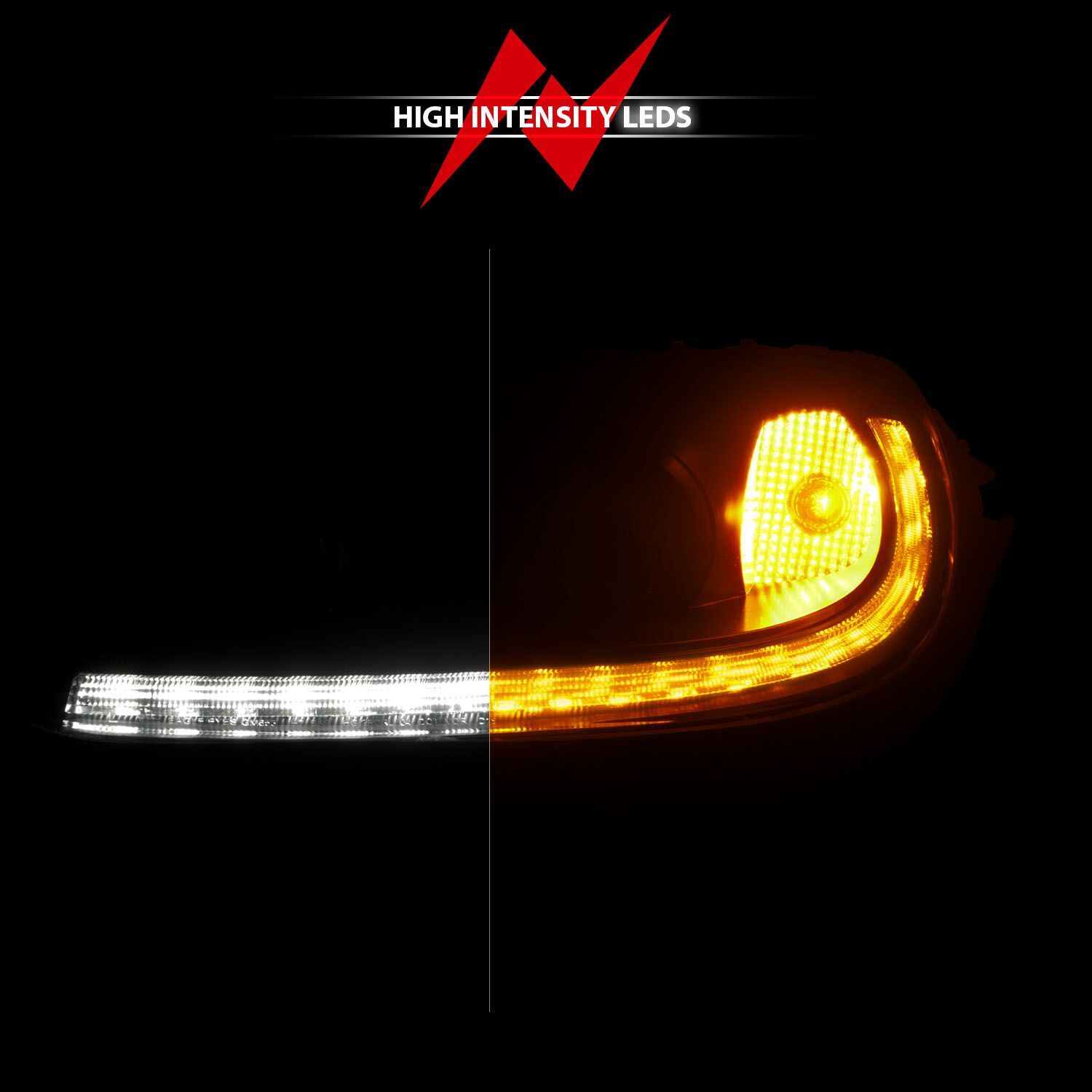 2005-2013 Chevrolet Corvette Anzo Projector Plank Style W/Switchback+Sequential LED Headlight Black Amber