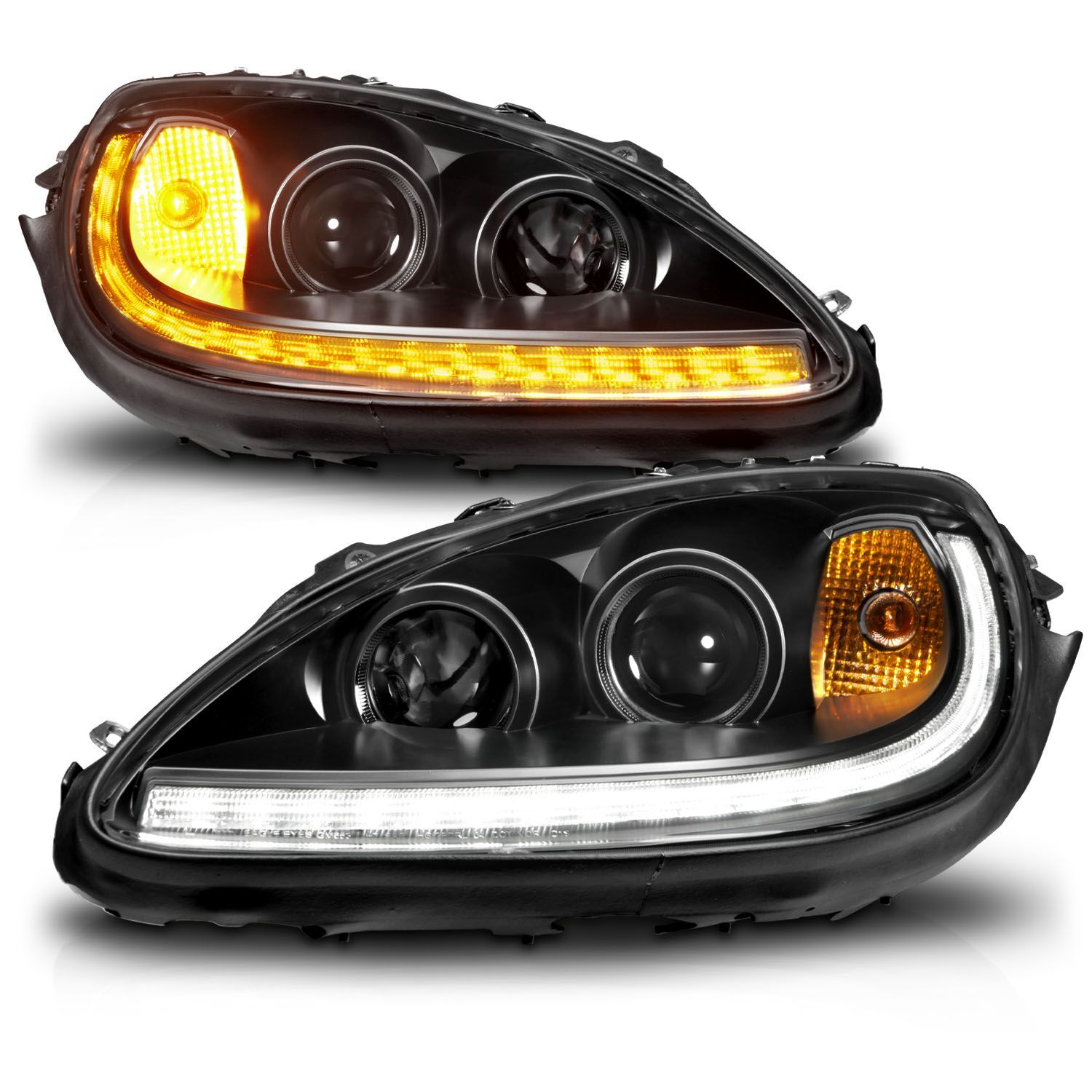 2005-2013 Chevrolet Corvette Anzo Projector Plank Style W/Switchback+Sequential LED Headlight Black Amber - 121571