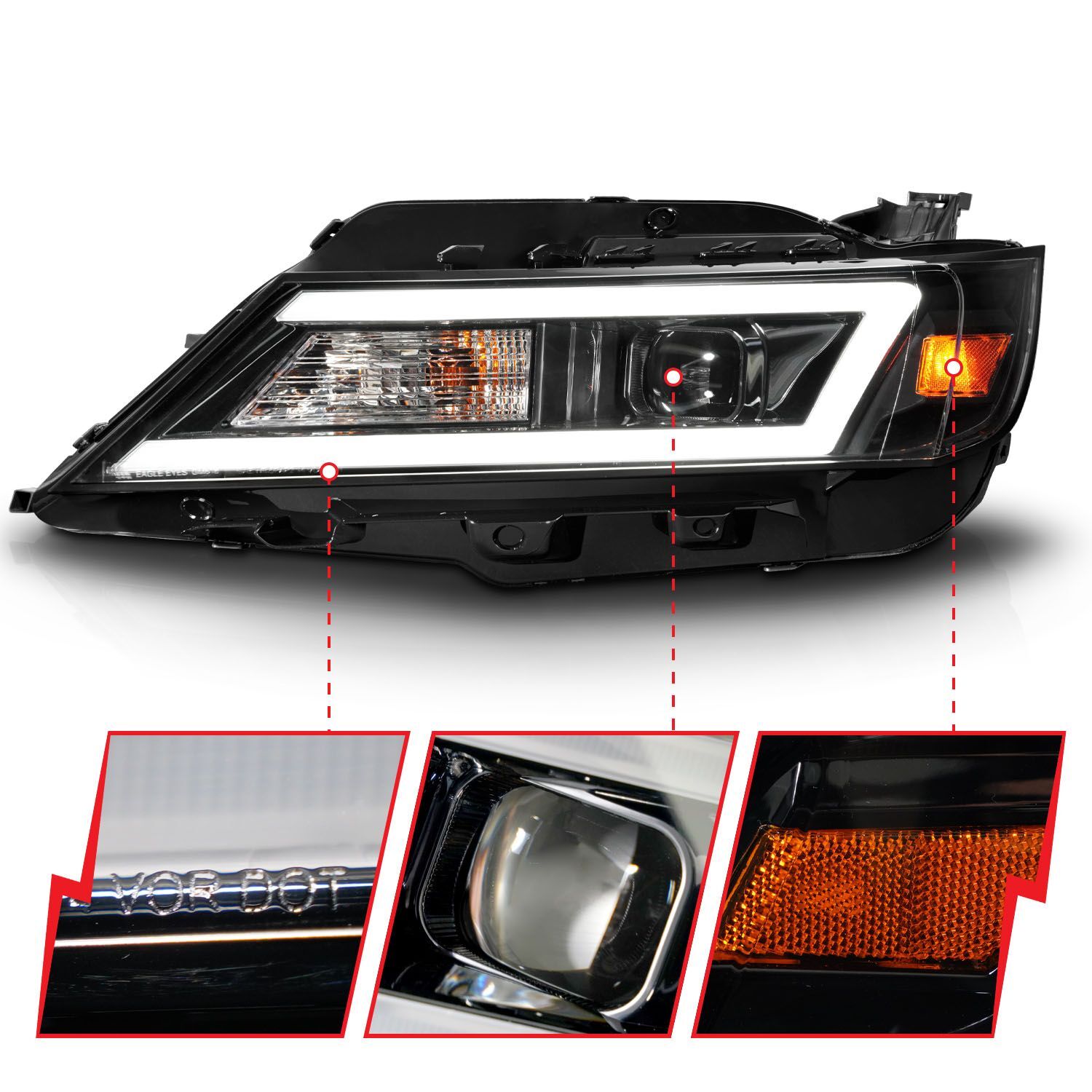 2014-2020 Chevrolet Impala Anzo Square Projector LED Bar Headlights W/Black Housing