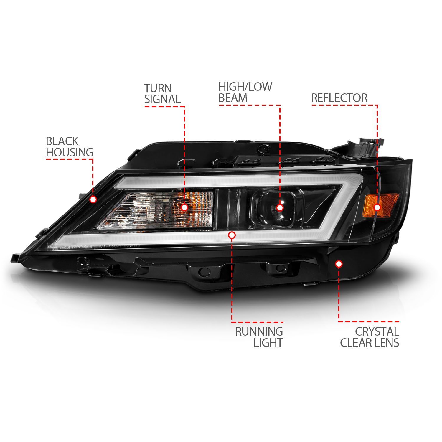 2014-2020 Chevrolet Impala Anzo Square Projector LED Bar Headlights W/Black Housing