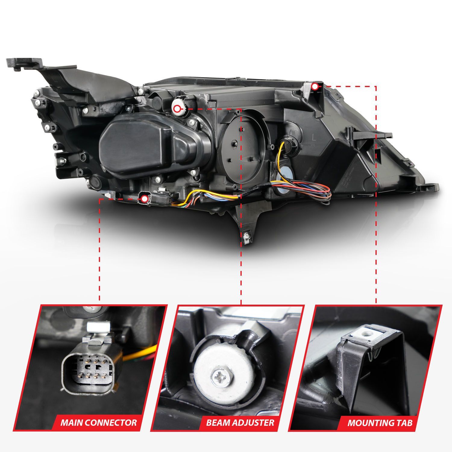 2014-2020 Chevrolet Impala Anzo Square Projector LED Bar Headlights W/Black Housing
