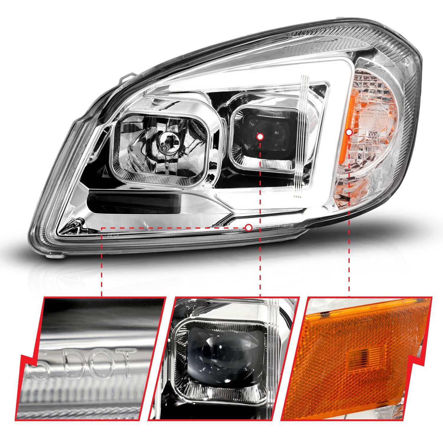 2005-2010 Chevrolet Cobalt Anzo Square Projector LED Bar Black Headlights