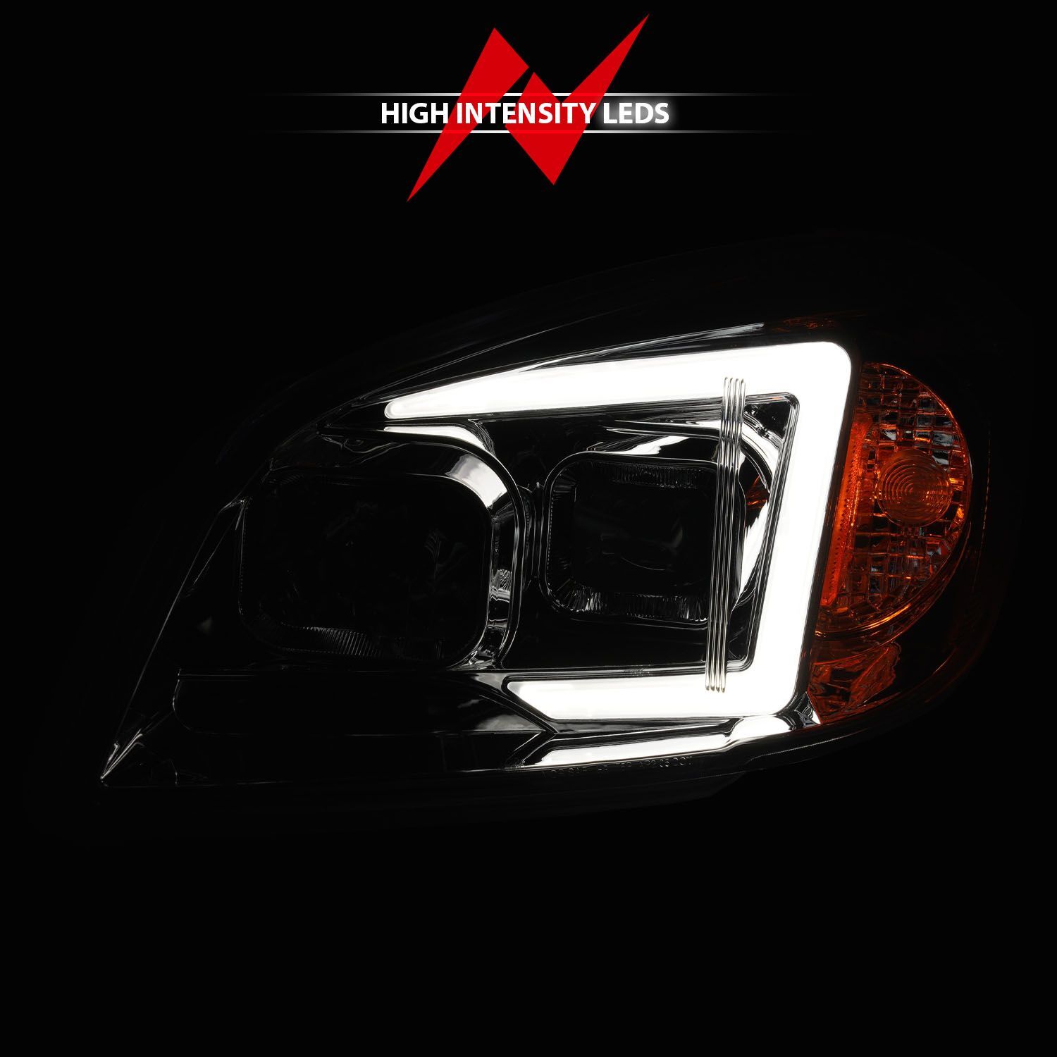 2005-2010 Chevrolet Cobalt Anzo Square Projector LED Bar Black Headlights