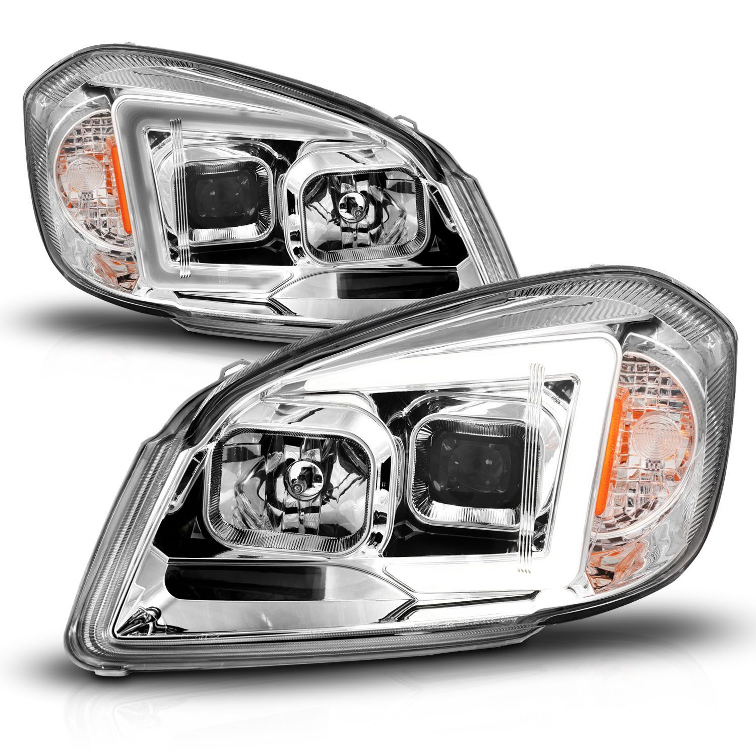 2005-2010 Chevrolet Cobalt Anzo Square Projector LED Bar Black Headlights - 121576