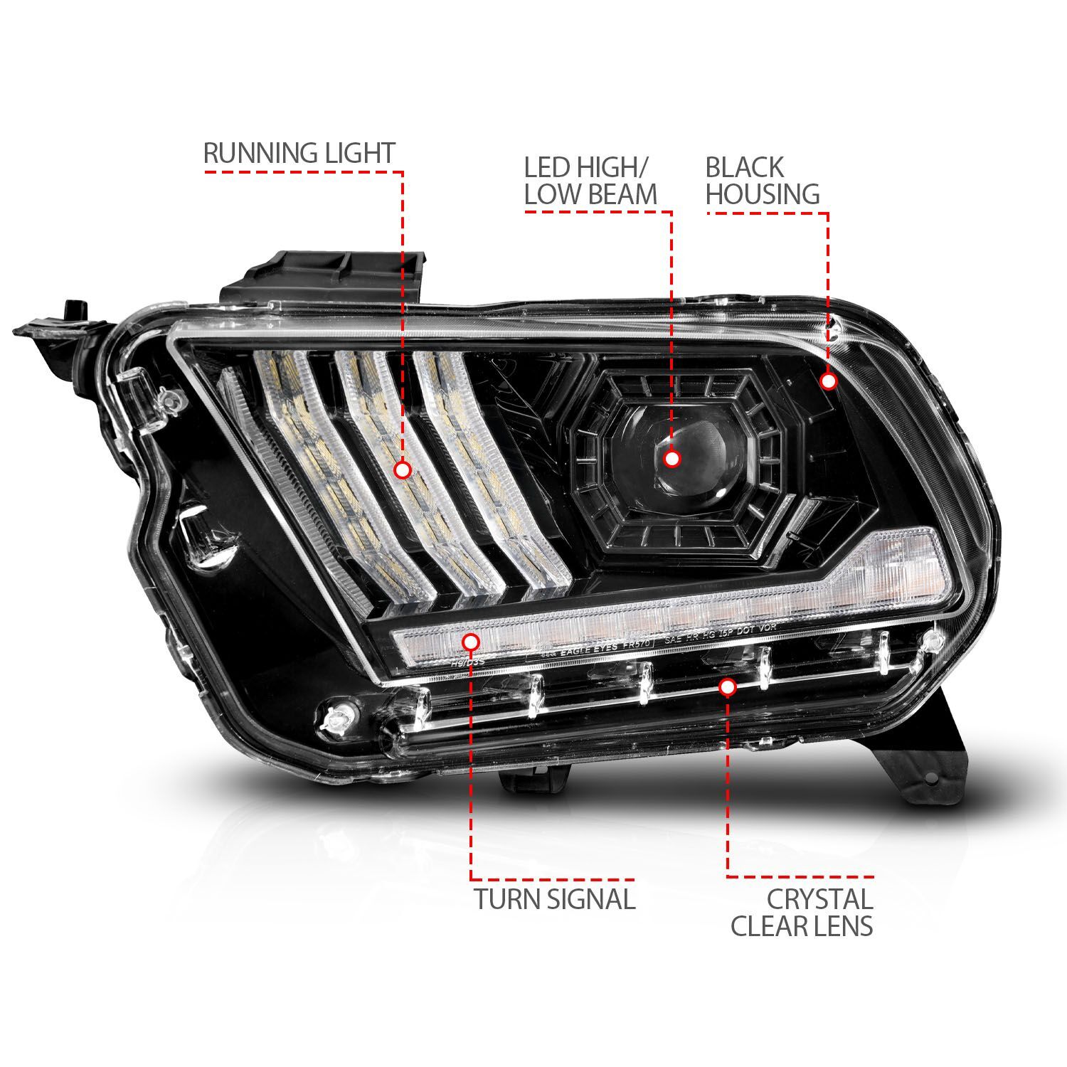 2010-2014 Ford Mustang Anzo Full LED Projector Headlights W/Sequential Light Tube