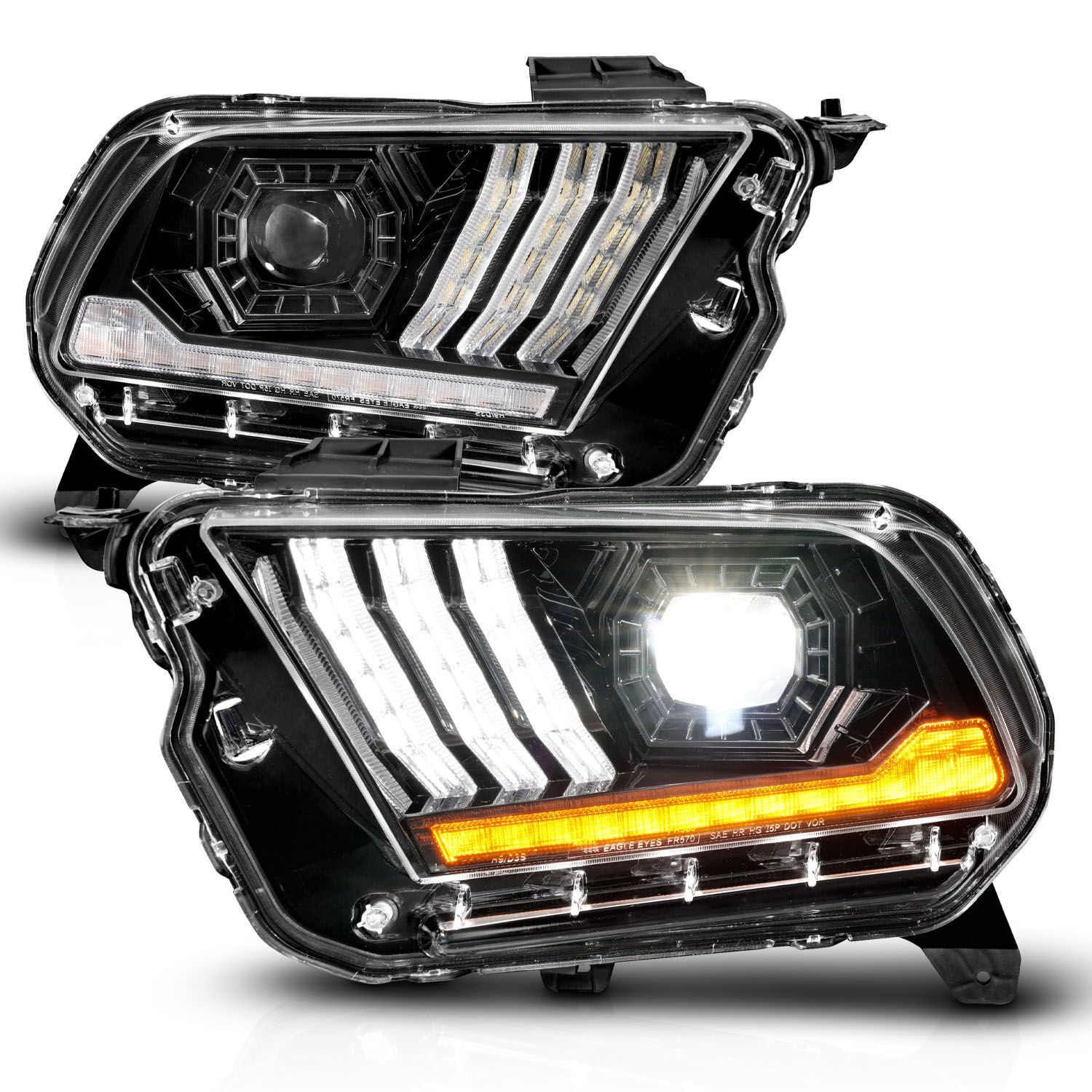 2010-2014 Ford Mustang Anzo Full LED Projector Headlights W/Sequential Light Tube