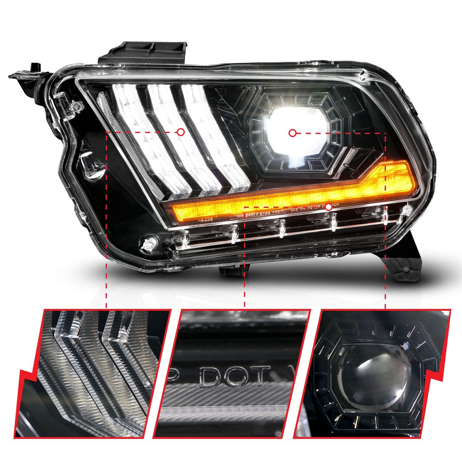 2010-2014 Ford Mustang Anzo Full LED Projector Headlights W/Sequential Light Tube - 121577