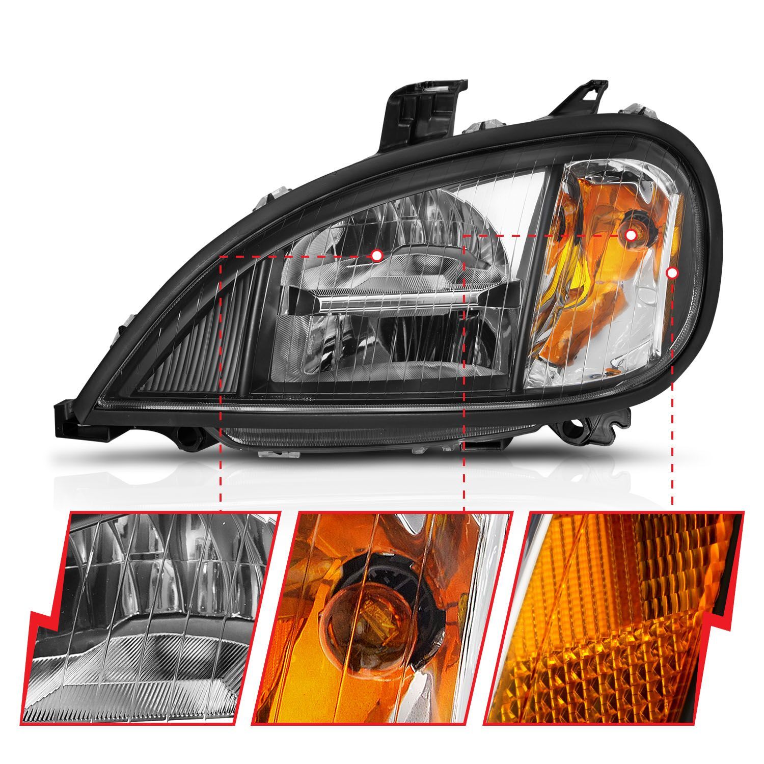 1996-2013 Freightliner Columbia Anzo LED Crystal Headlights Black Housing W/ Clear Lens