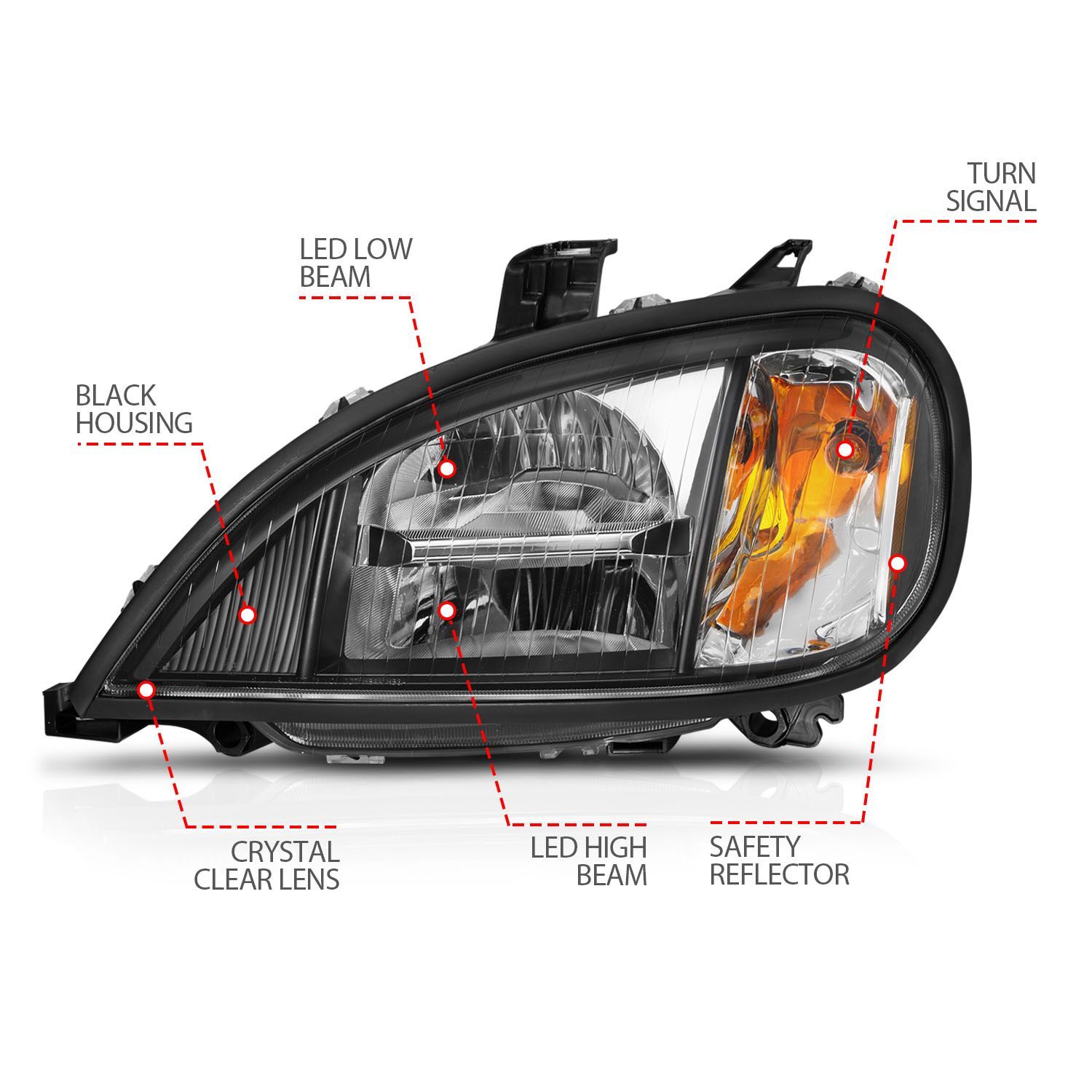 1996-2013 Freightliner Columbia Anzo LED Crystal Headlights Black Housing W/ Clear Lens