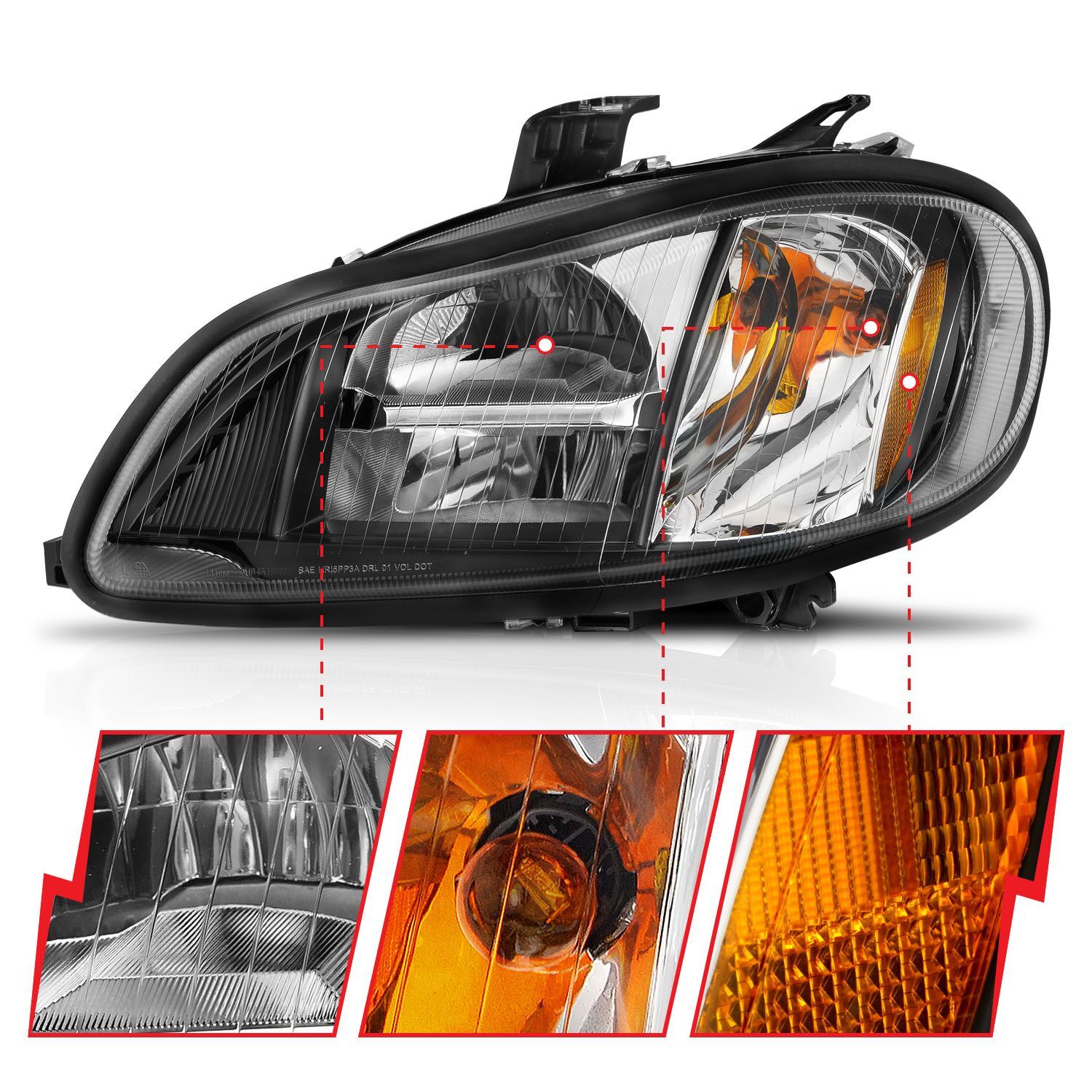2002-2014 Freightliner M2 Anzo LED Crystal Headlights Black Housing W/ Clear Lens