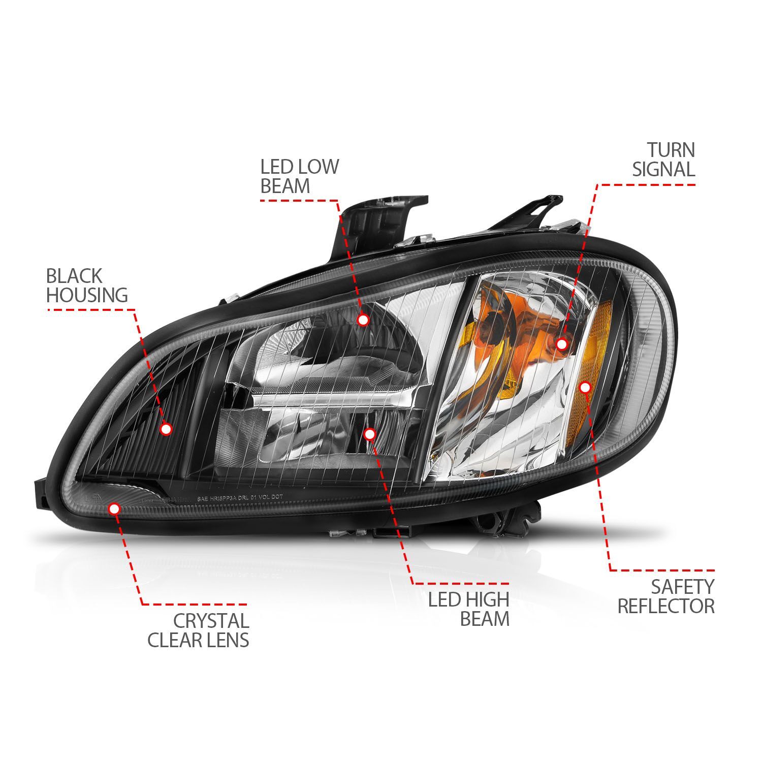 2002-2014 Freightliner M2 Anzo LED Crystal Headlights Black Housing W/ Clear Lens