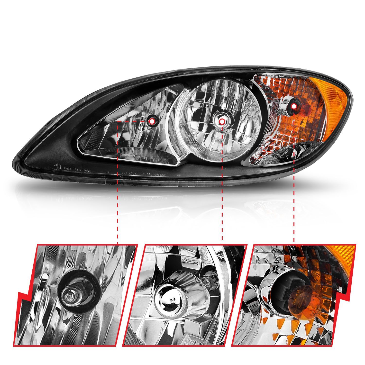 2008-2016 International Prostar Anzo Crystal Headlights Black Housing