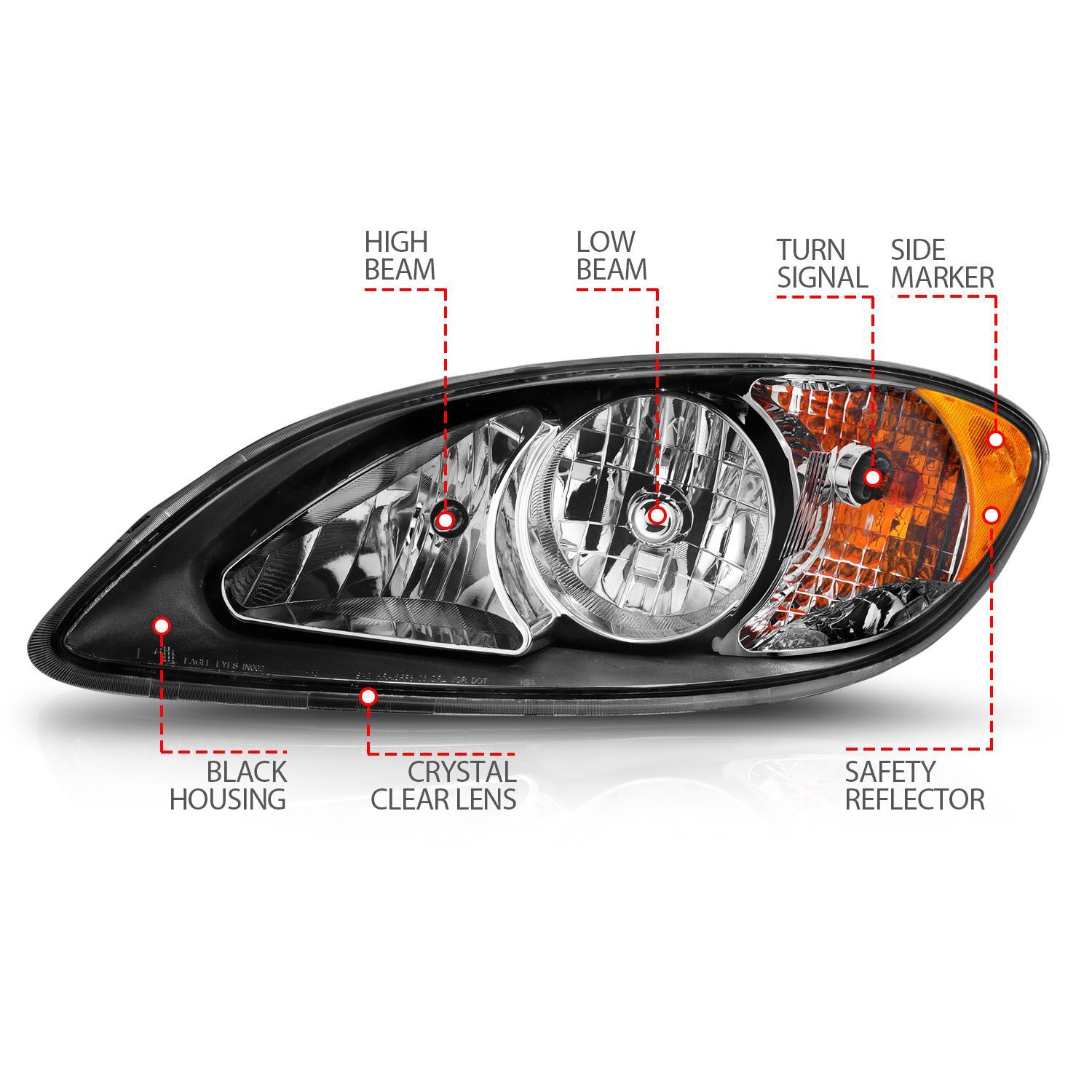 2008-2016 International Prostar Anzo Crystal Headlights Black Housing