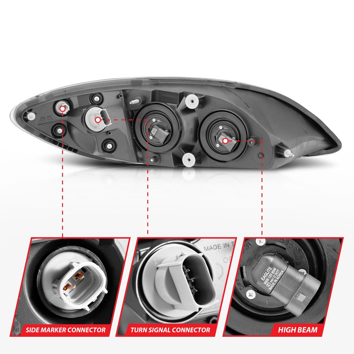 2008-2016 International Prostar Anzo Crystal Headlights Black Housing