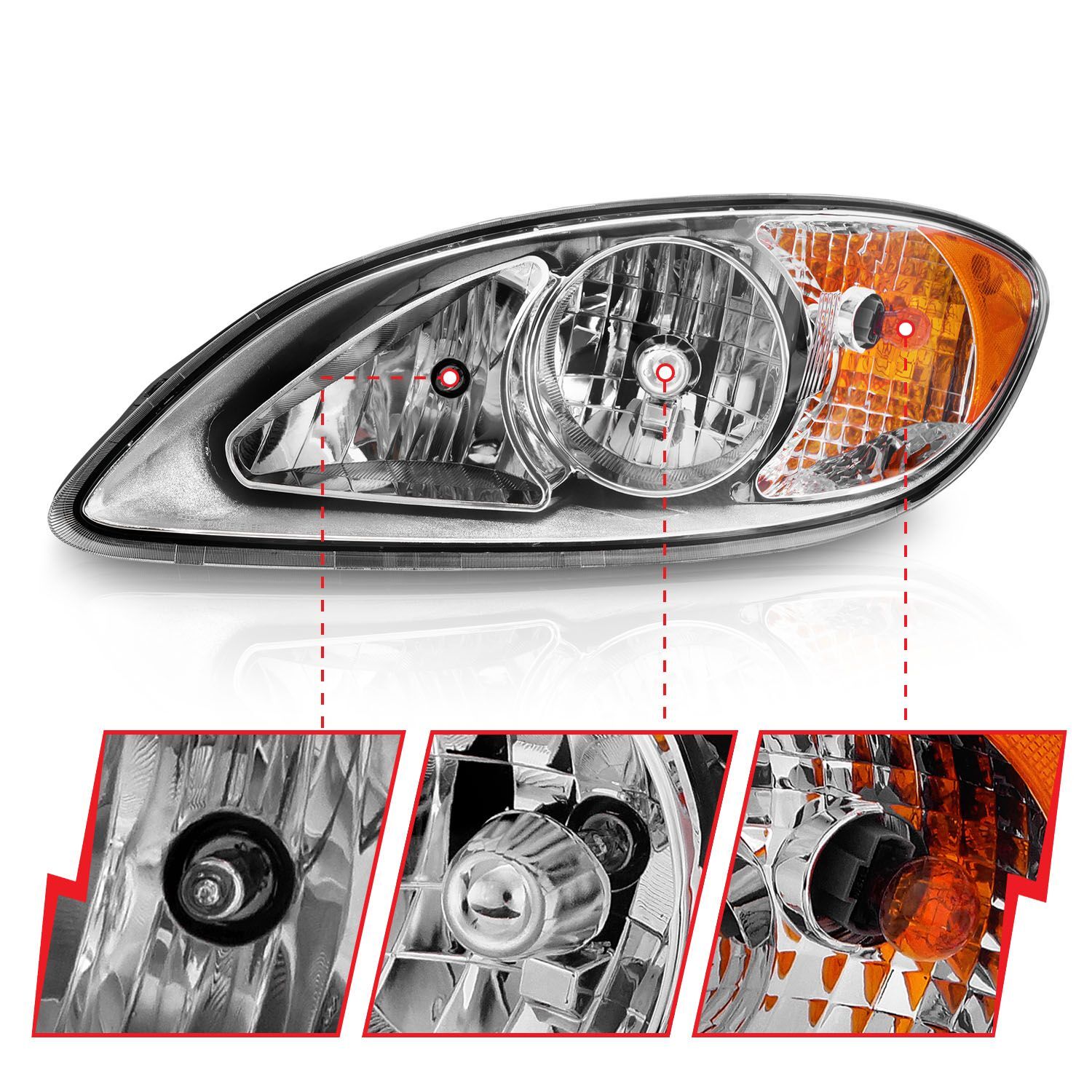 2008-2016 International Prostar Anzo Crystal Headlights Chrome Housing