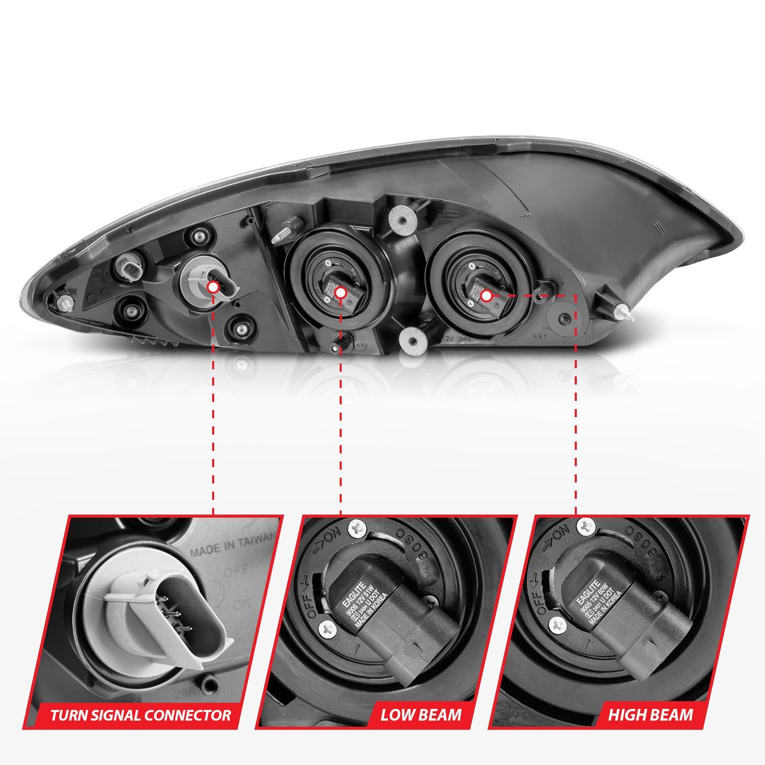 2008-2016 International Prostar Anzo Crystal Headlights Chrome Housing
