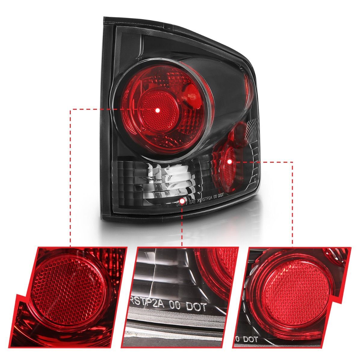 1994-2004 GMC S-10 Anzo Tail Lights Black 3D Style