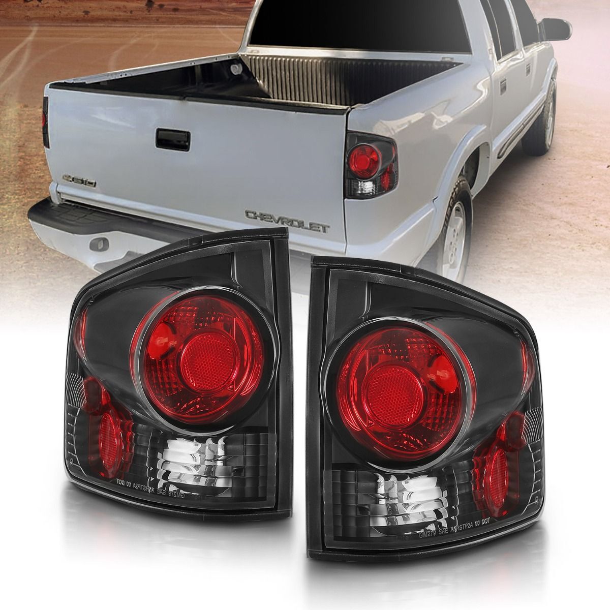1994-2004 GMC S-10 Anzo Tail Lights Black 3D Style - 211034