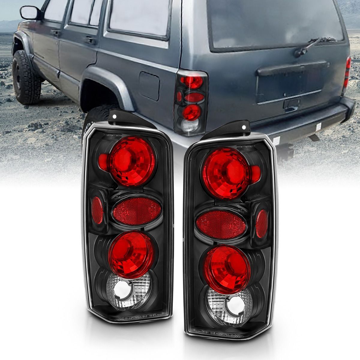 1997-2001 Jeep Cherokee Anzo Tail Lights Black - 211103