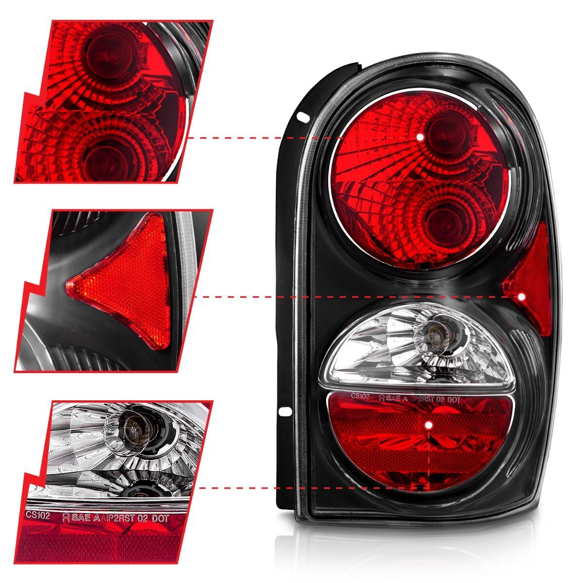 2002-2007 Jeep Liberty Anzo Tail Lights Black