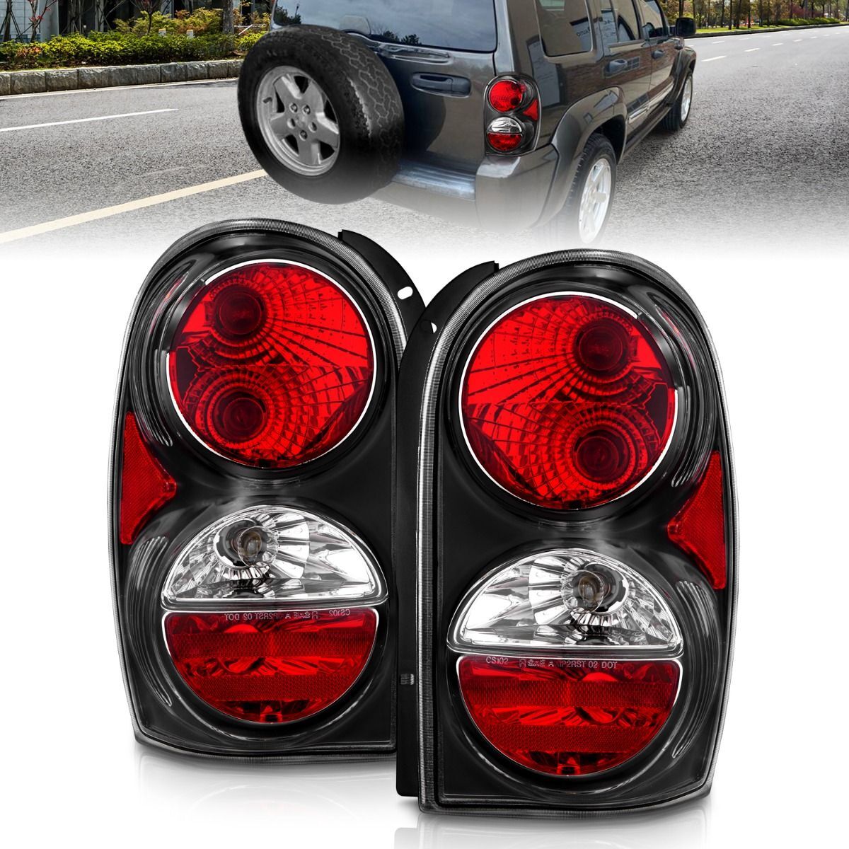 2002-2007 Jeep Liberty Anzo Tail Lights Black - 211108