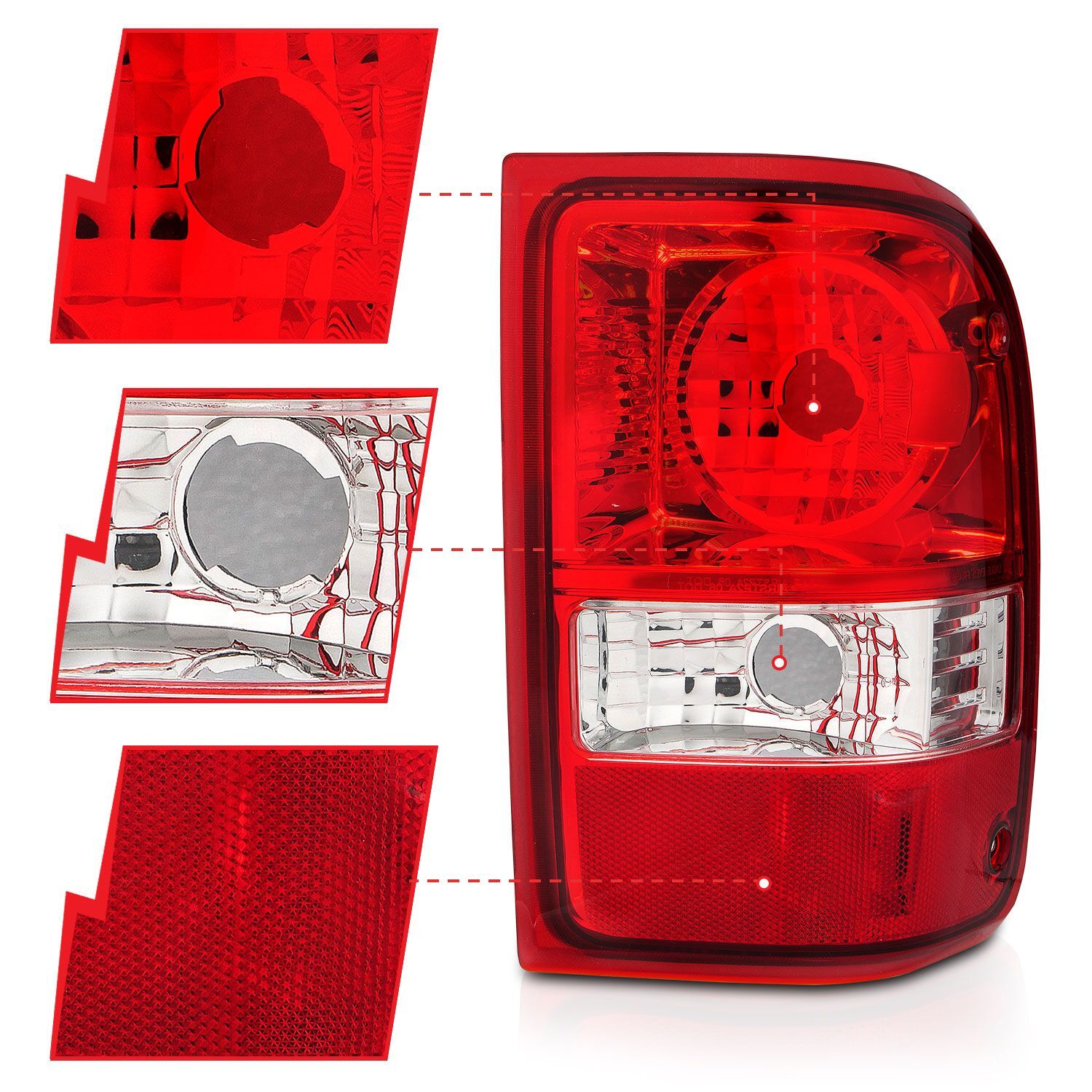 2001-2011 Ford Ranger Anzo Tail Lights W/ Red/Clear Lens