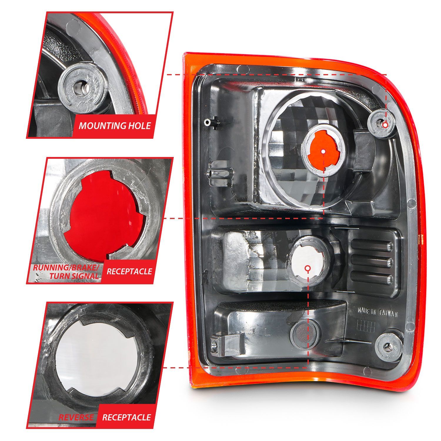 2001-2011 Ford Ranger Anzo Tail Lights W/ Red/Clear Lens