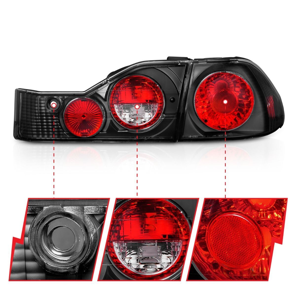 1998-2000 Honda Accord 4DR Anzo Tail Lights Black