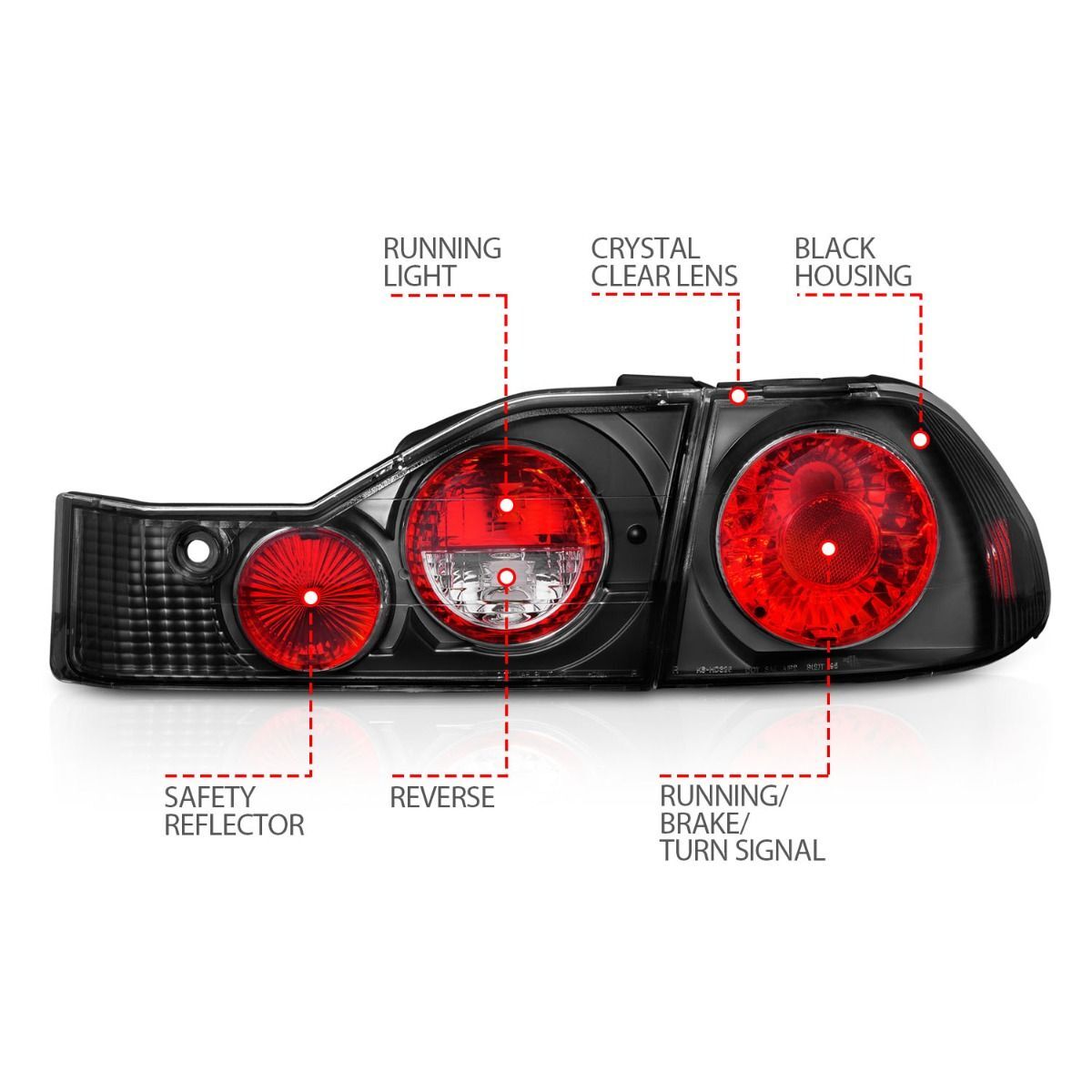 1998-2000 Honda Accord 4DR Anzo Tail Lights Black