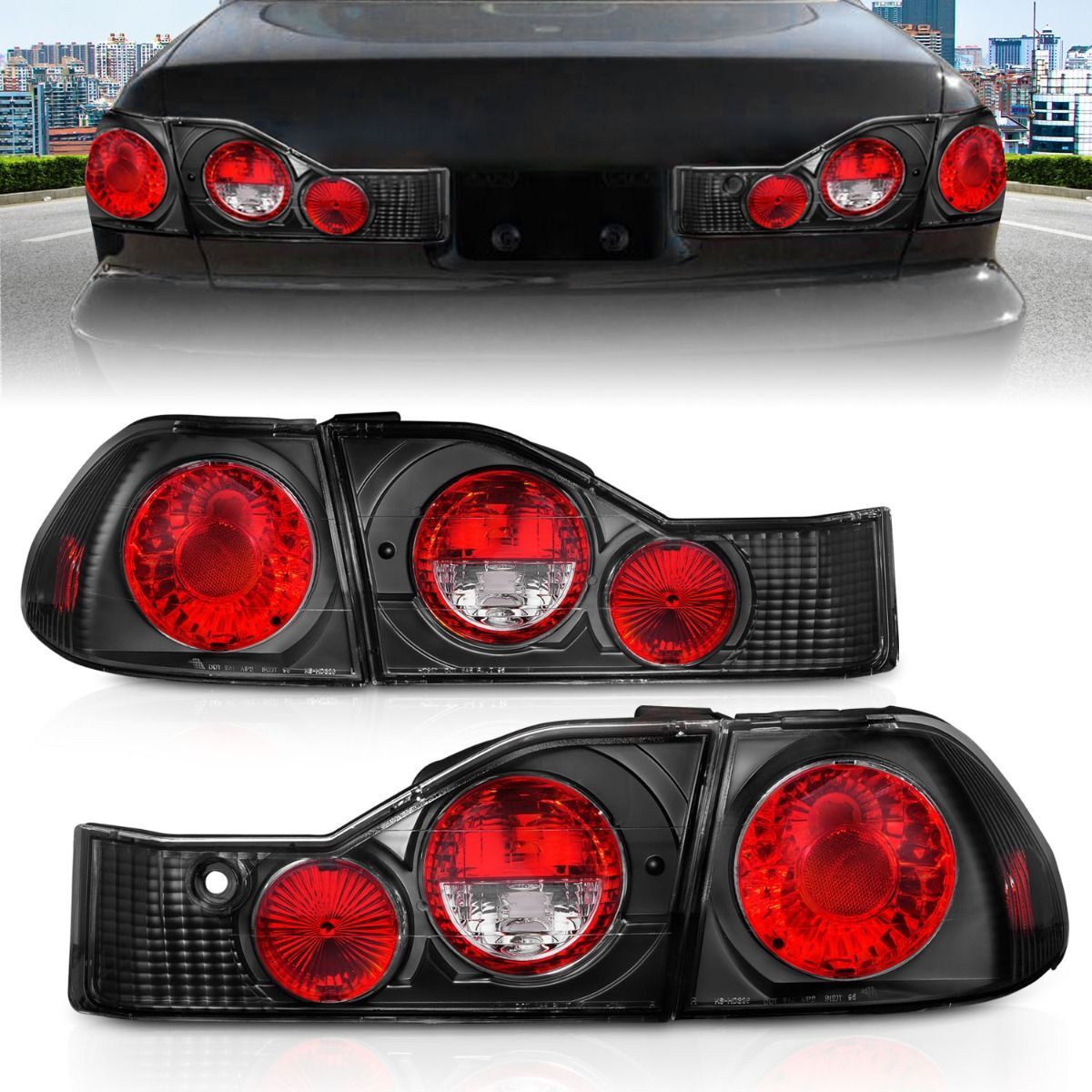 1998-2000 Honda Accord 4DR Anzo Tail Lights Black - 221041