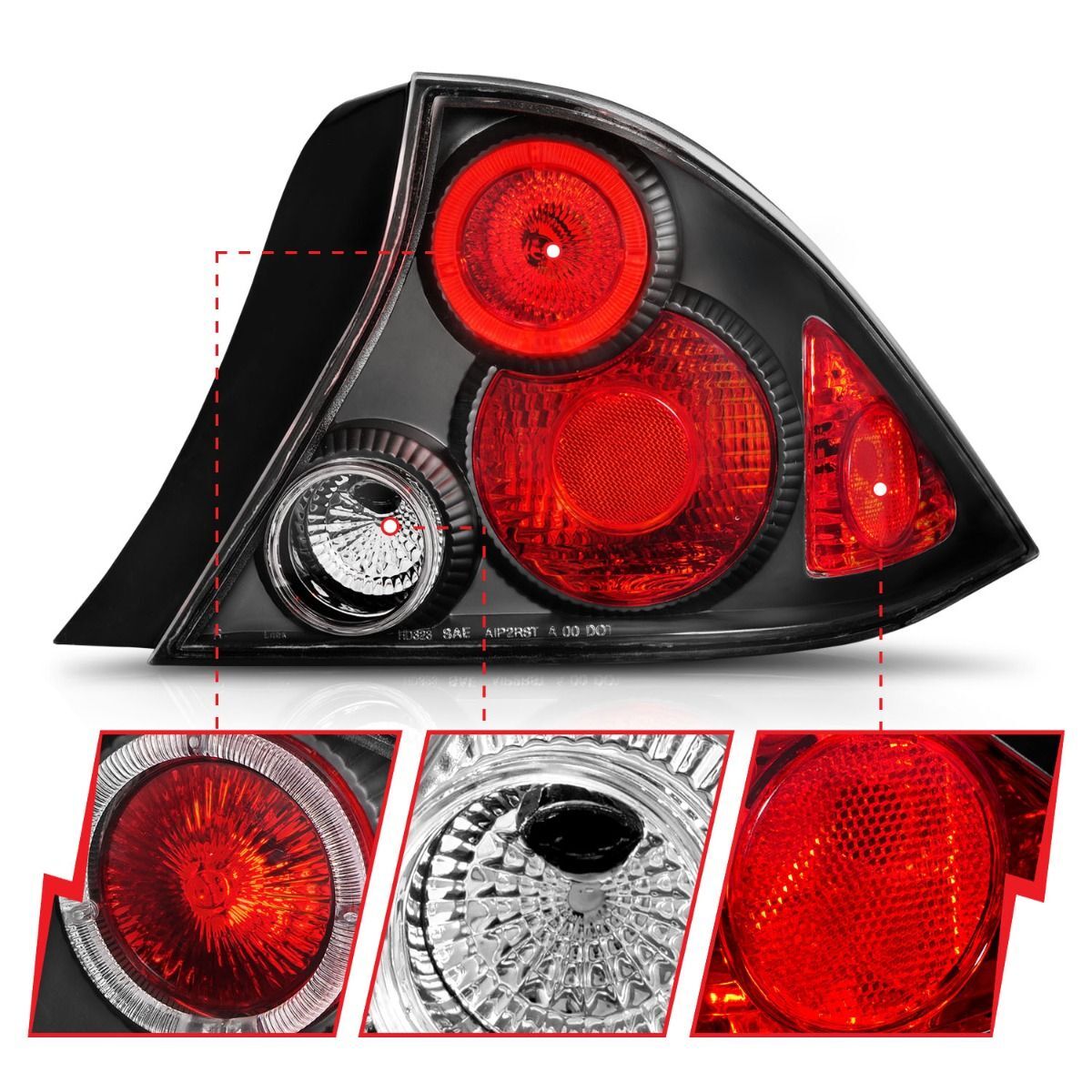 2001-2003 Honda Civic 2DR Anzo Tail Lights Black W/ Halo