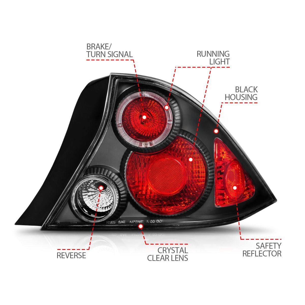 2001-2003 Honda Civic 2DR Anzo Tail Lights Black W/ Halo