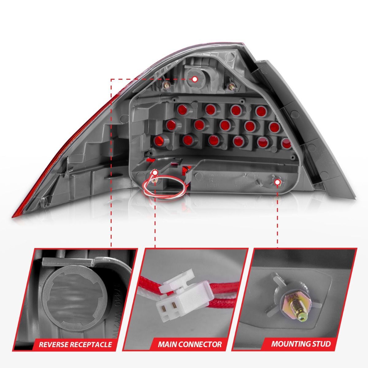2006-2007 Honda Accord 4DR Anzo Tail Lights Red/Clear