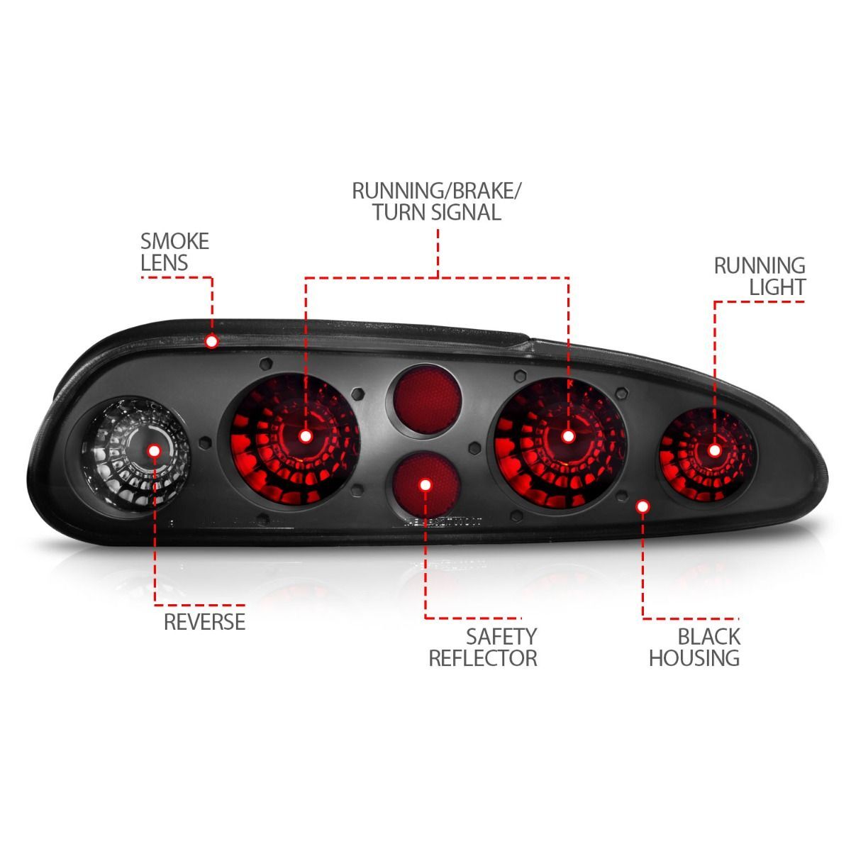 1993-2002 Chevrolet Camaro Anzo Tail Lights Dark Smoke