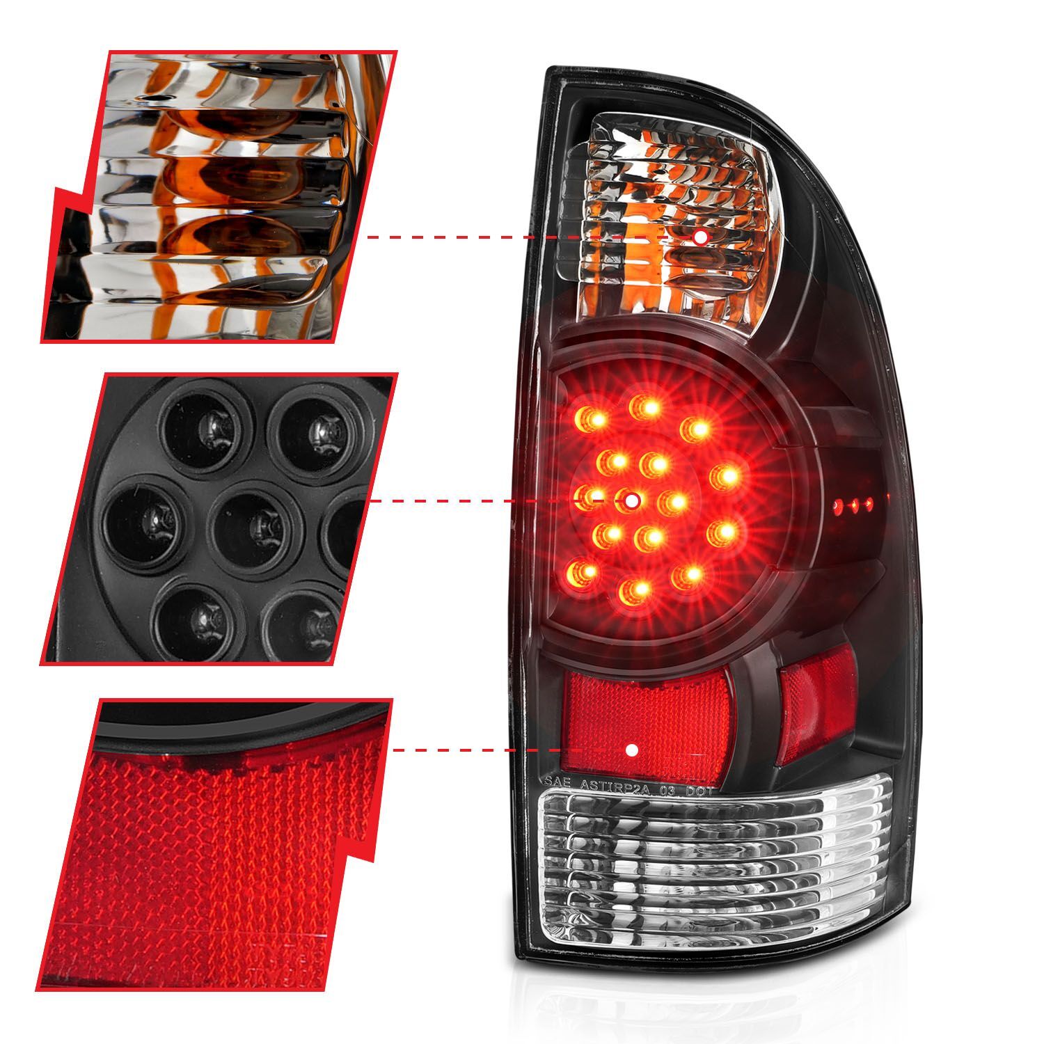 2005-2015 Toyota Tacoma Anzo LED Tail Lights Black