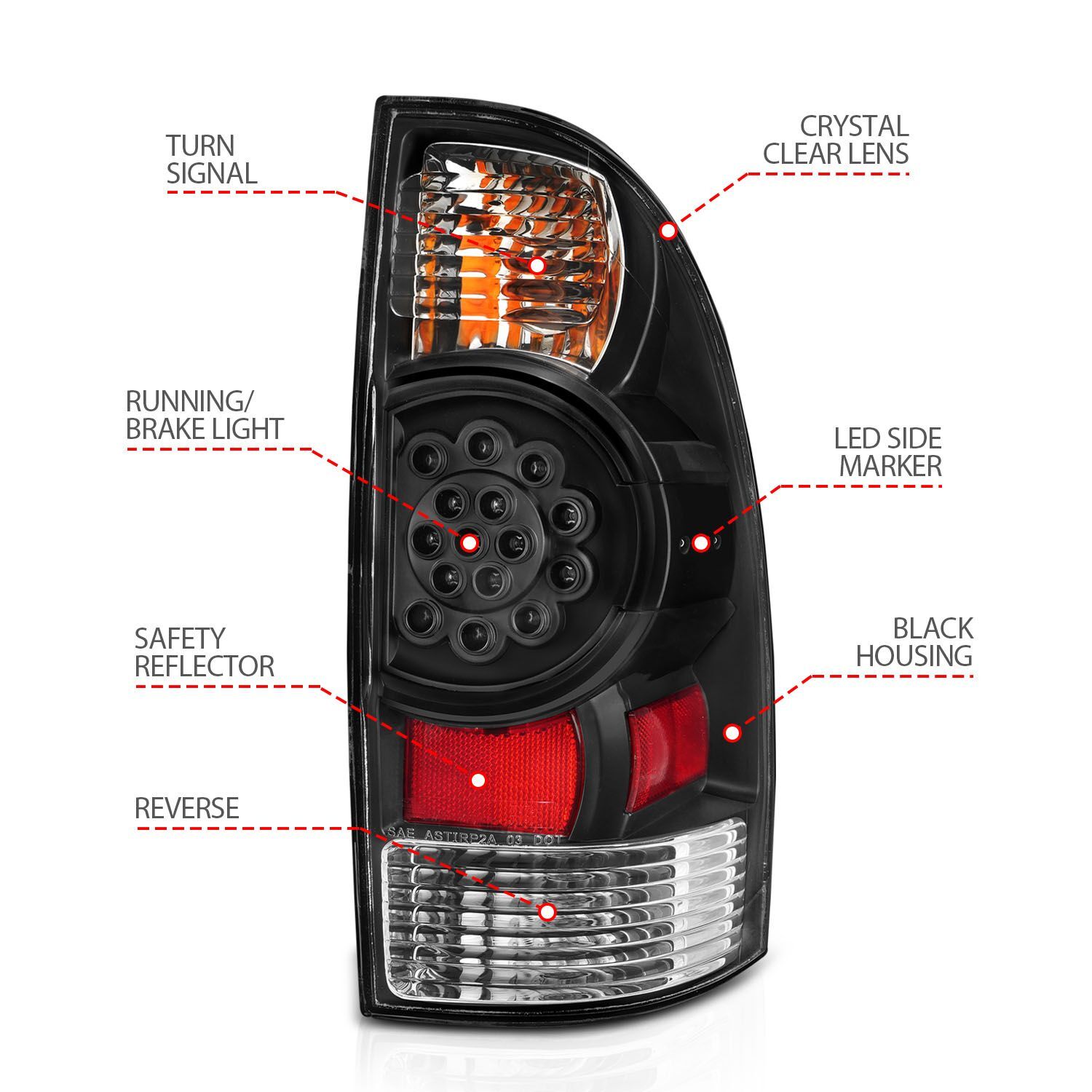 2005-2015 Toyota Tacoma Anzo LED Tail Lights Black