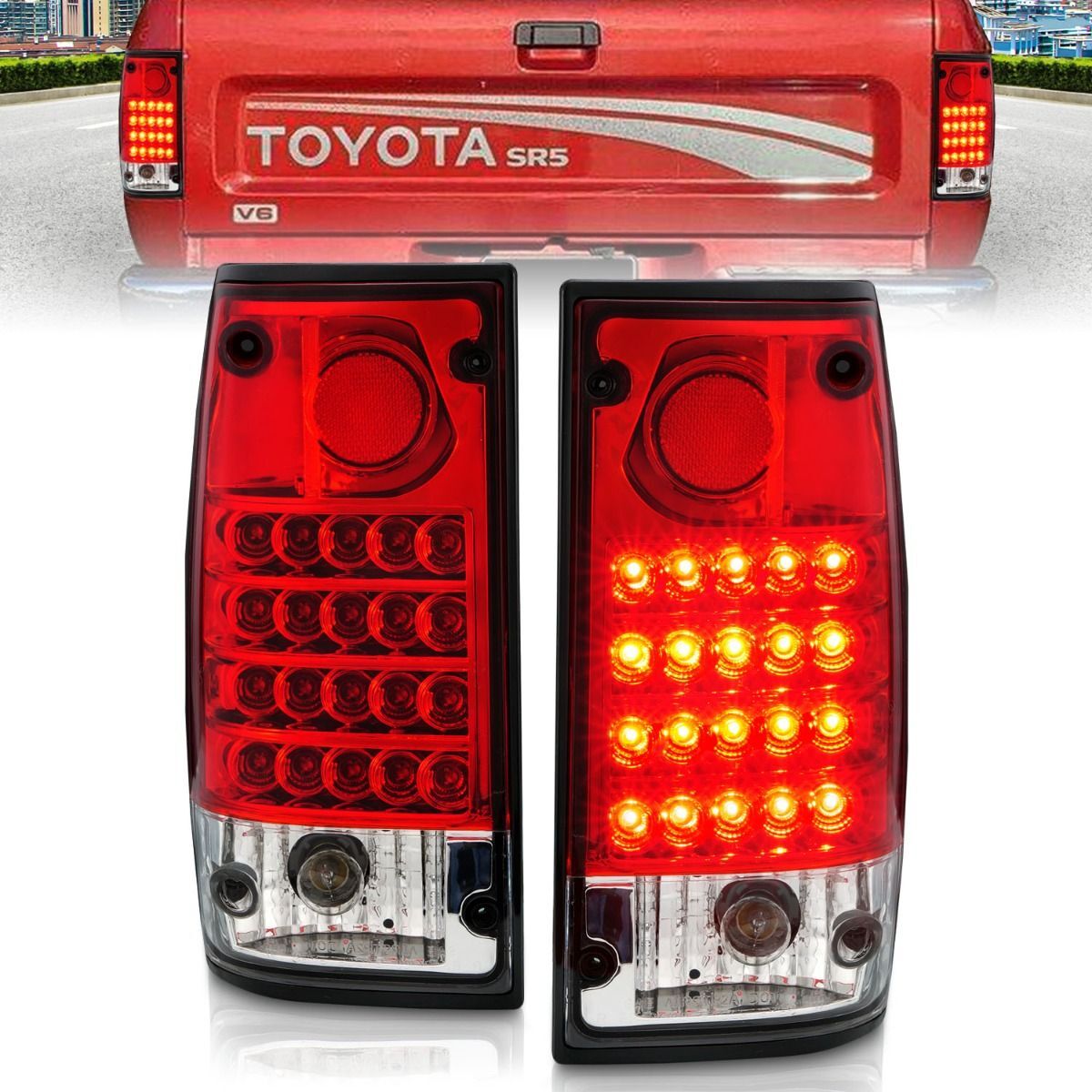 1989-1995 Toyota Pickup Anzo LED Tail Lights Red/Clear - 311043