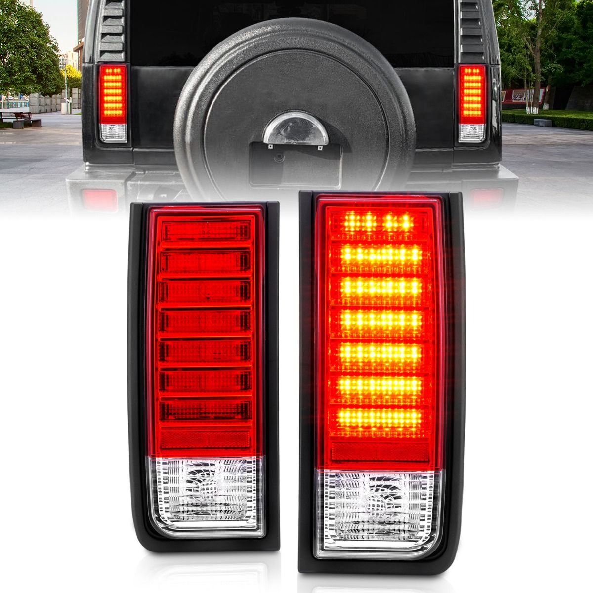 2003-2009 Hummer H2 Anzo LED Tail Lights Red/Clear - 311068