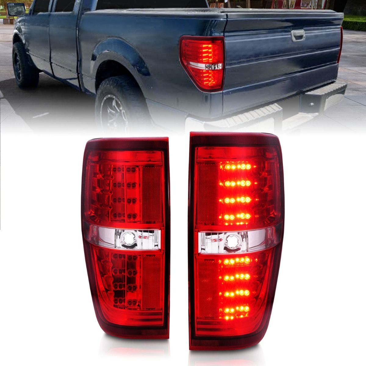 2009-2014 Ford F-150 Anzo LED Tail Lights Red/Clear - 311139