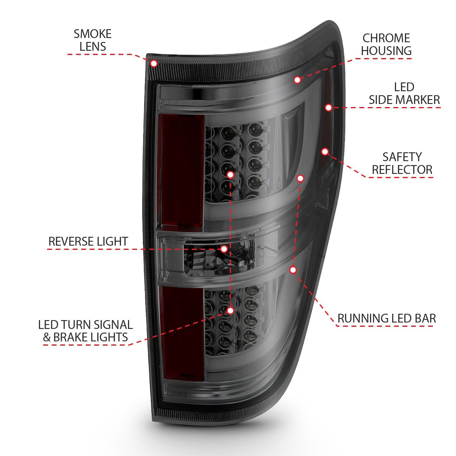2009-2014 Ford F-150 Anzo LED Tail Lights Smoke