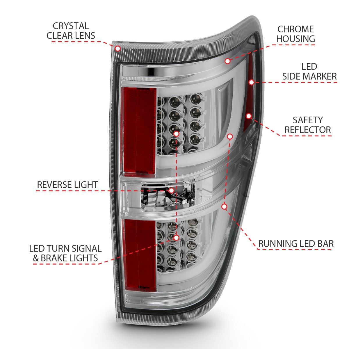 2009-2014 Ford F-150 Anzo LED Tail Lights Chrome