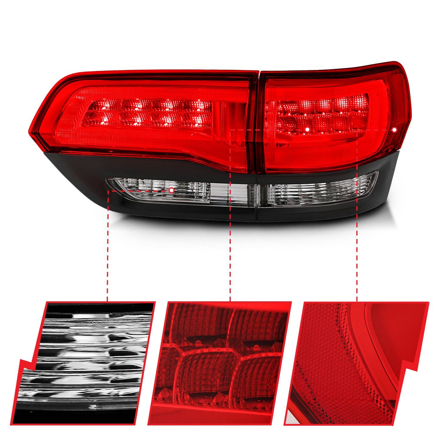 2014-2021 Jeep Grand Cherokee Anzo LED Tail Lights Red/Clear