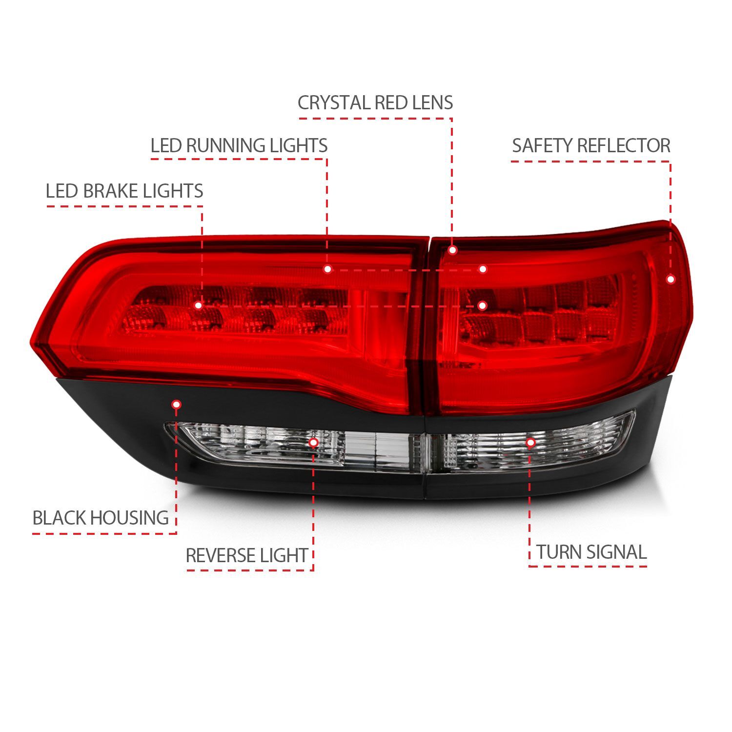 2014-2021 Jeep Grand Cherokee Anzo LED Tail Lights Red/Clear
