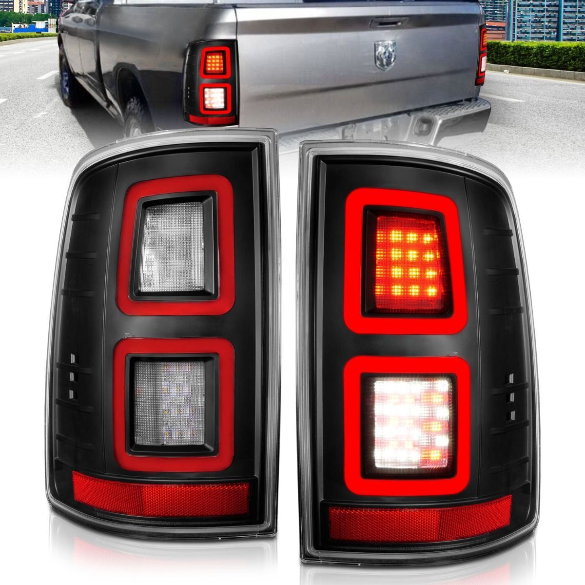 2009-2018 Dodge Ram 1500/2500/3500 Anzo LED Tail Lights Black - 311273