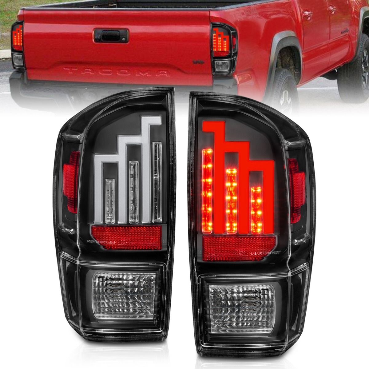 2016-2023 Toyota Tacoma Anzo LED Tail Lights Black - 311281