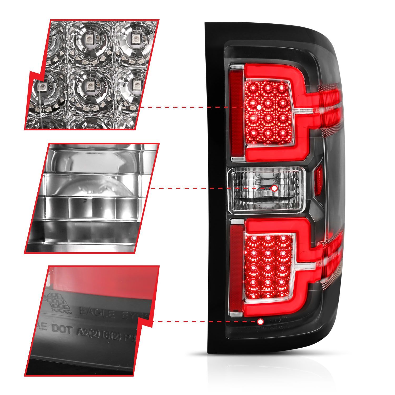 2015-2019 Chevrolet Silverado 1500/2500 HD/3500 HD Anzo LED Tail Lights Black W/ Sequential