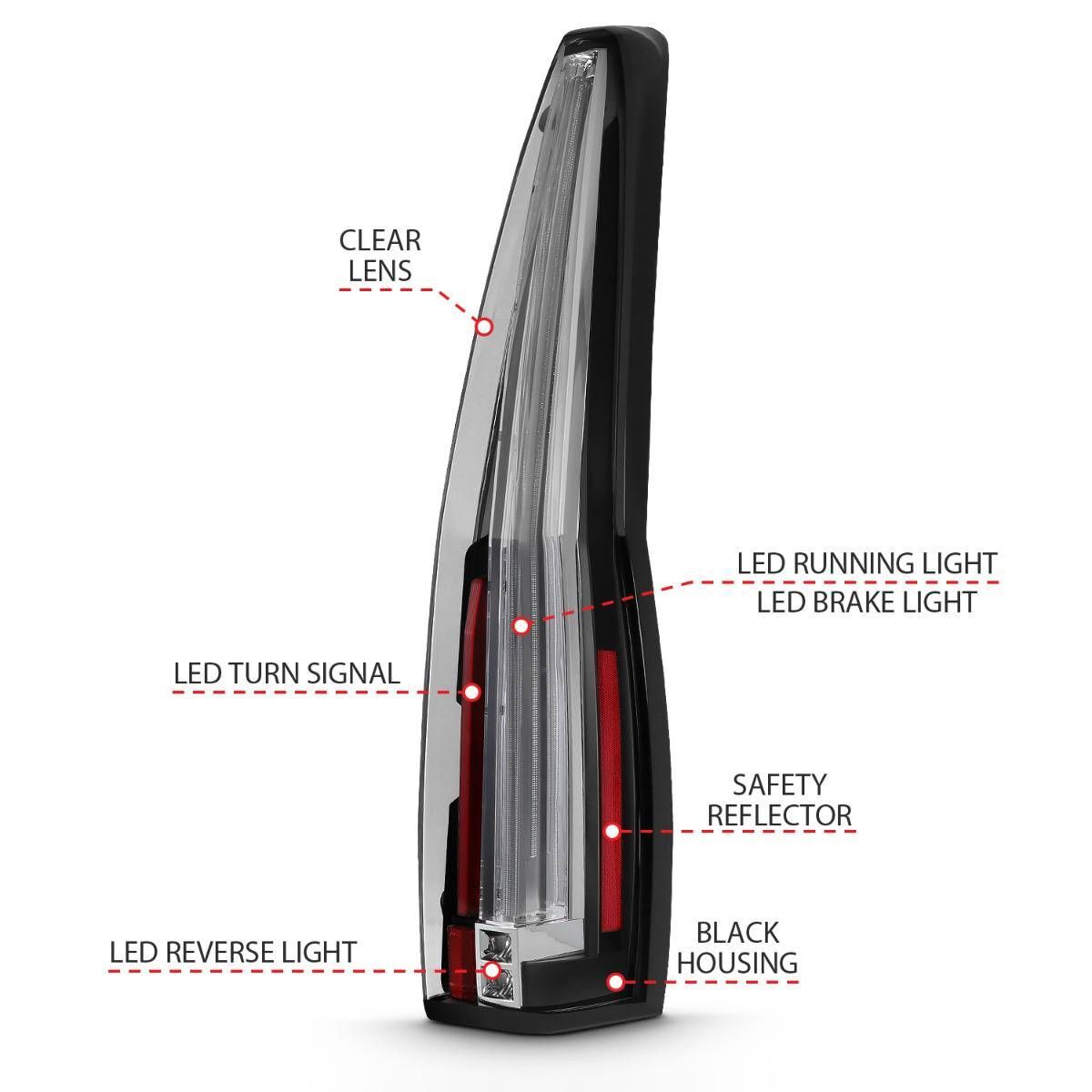 2007-2014 Cadillac Escalade Anzo LED Tail Lights Red/Clear