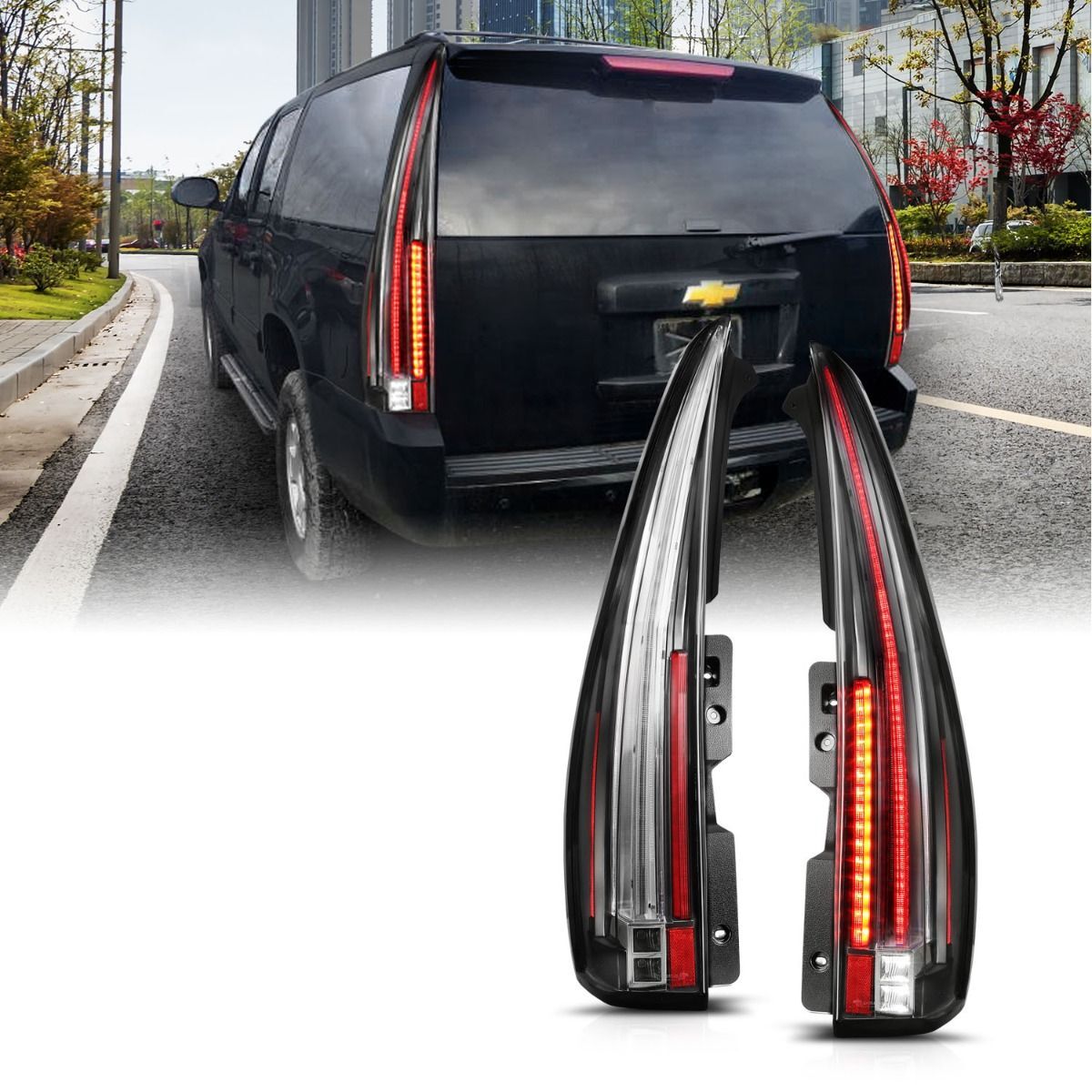 2007-2014 Chevrolet Suburban/Tahoe/Yukon Anzo LED Tail Lights Red/Clear - 311297