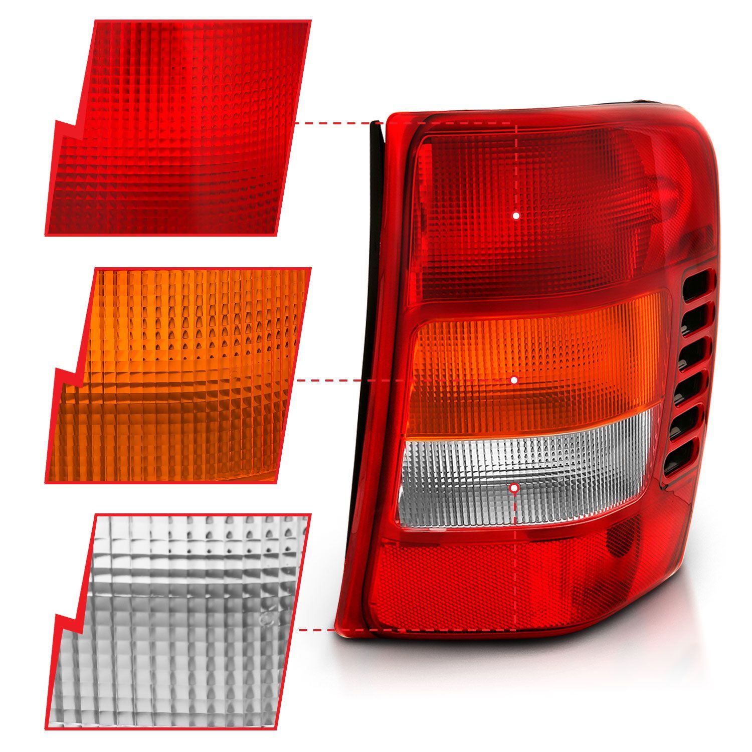 1999-2004 Jeep Grand Cherokee Anzo Taillight Red/Clear Lens